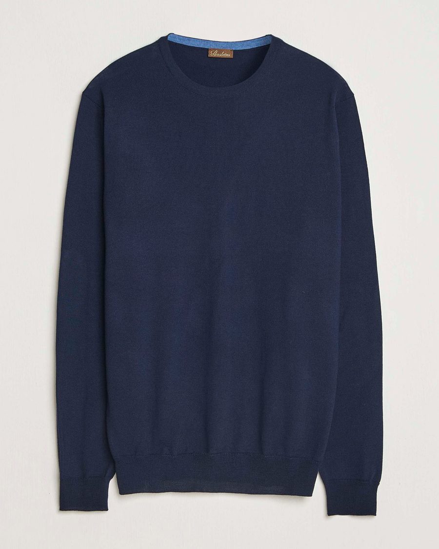 Heren | Truien | Stenströms | Merino Patch Crew Neck Navy/Blue