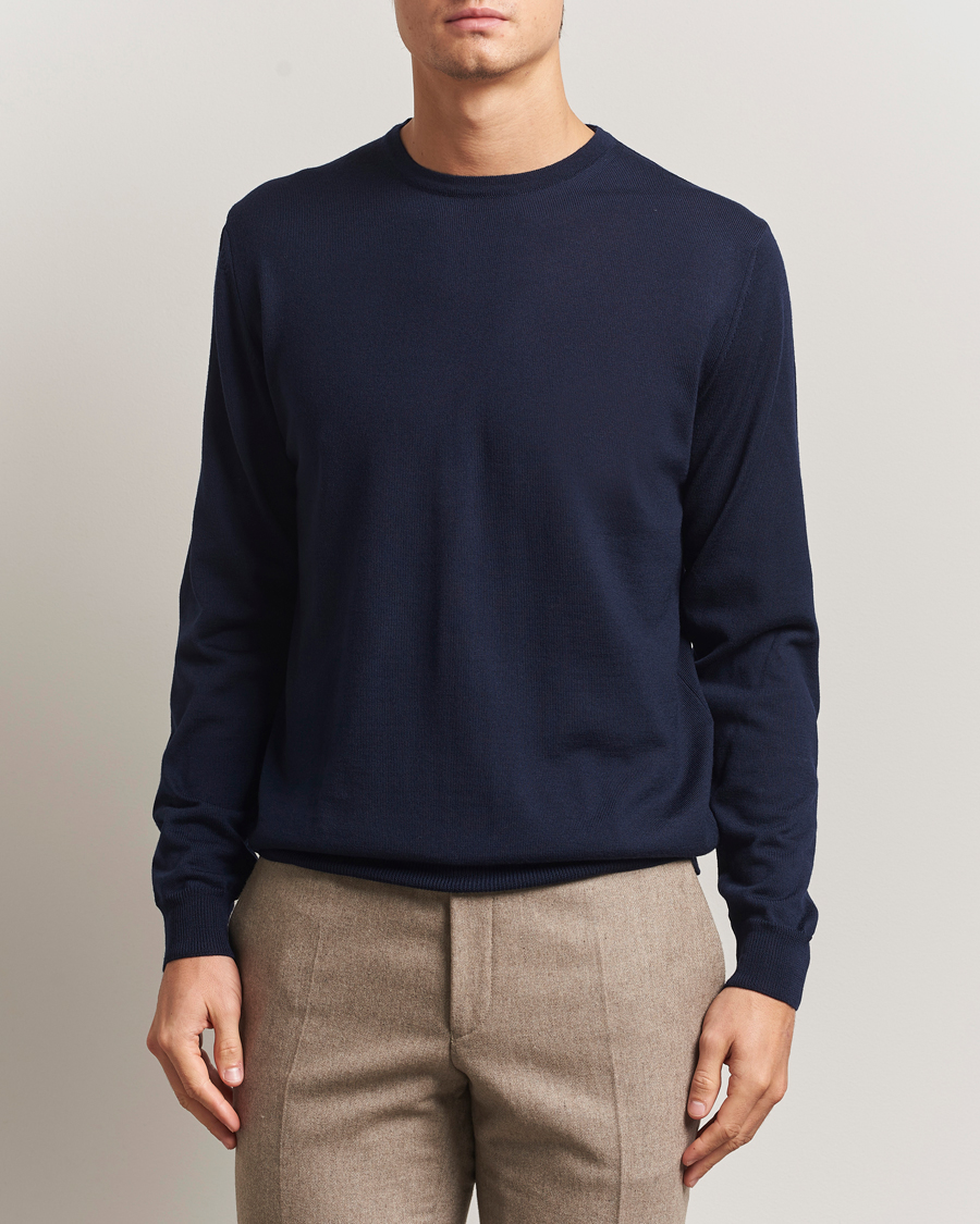 Homme | Pulls Et Tricots | Stenströms | Merino Patch Crew Neck Navy/Blue