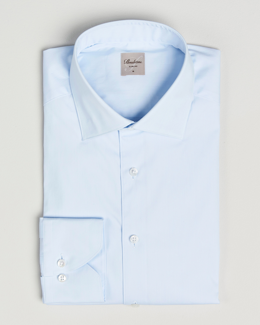 Homme | Chemises | Stenströms | Slimline Cotton Stretch Shirt Light Blue