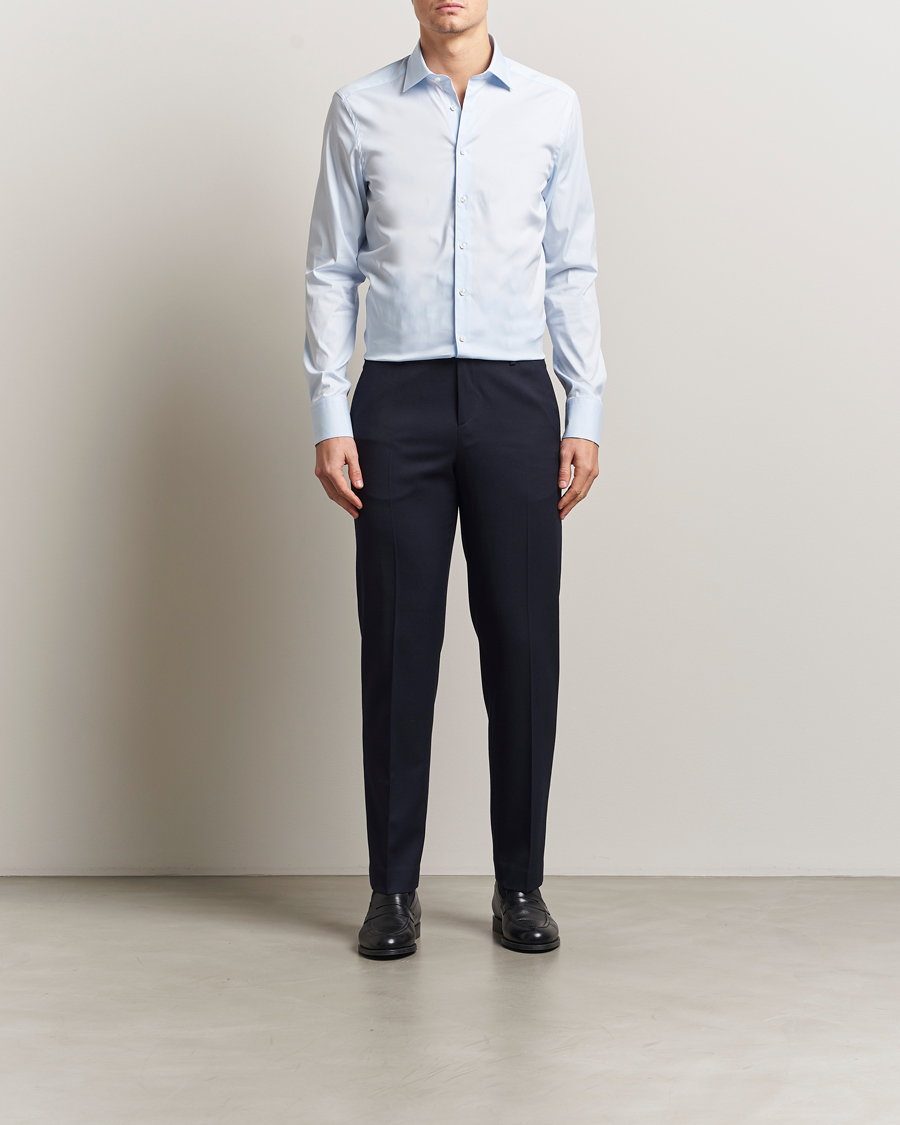 Homme | Chemises | Stenströms | Slimline Cotton Stretch Shirt Light Blue