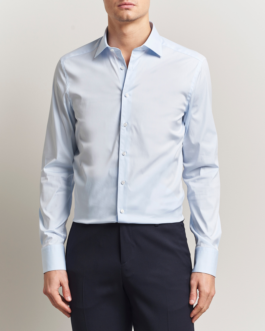 Homme | Chemises | Stenströms | Slimline Cotton Stretch Shirt Light Blue