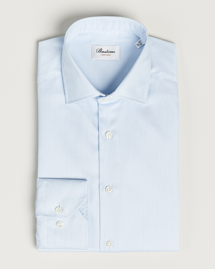 Homme | Chemises | Stenströms | Superslim Cotton Twill Striped Shirt Blue/White