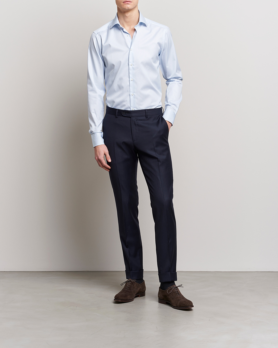 Homme | Chemises | Stenströms | Superslim Cotton Twill Striped Shirt Blue/White