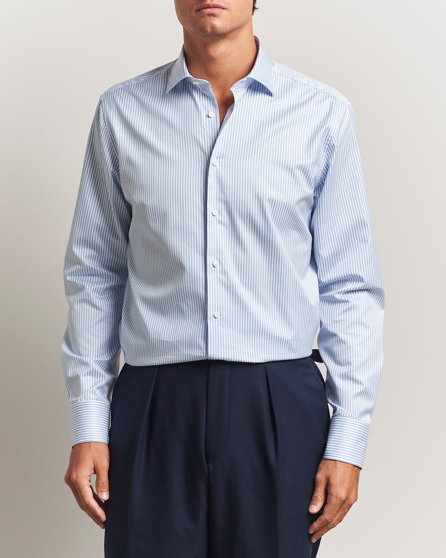 Heren | Overhemden | Stenströms | Regular Fit Striped Cut Away Shirt Blue/White