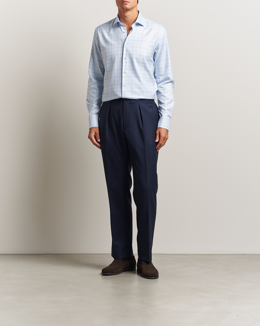 Heren | Overhemden | Stenströms | Regular Fit Cut Away Windowpane Shirt Blue