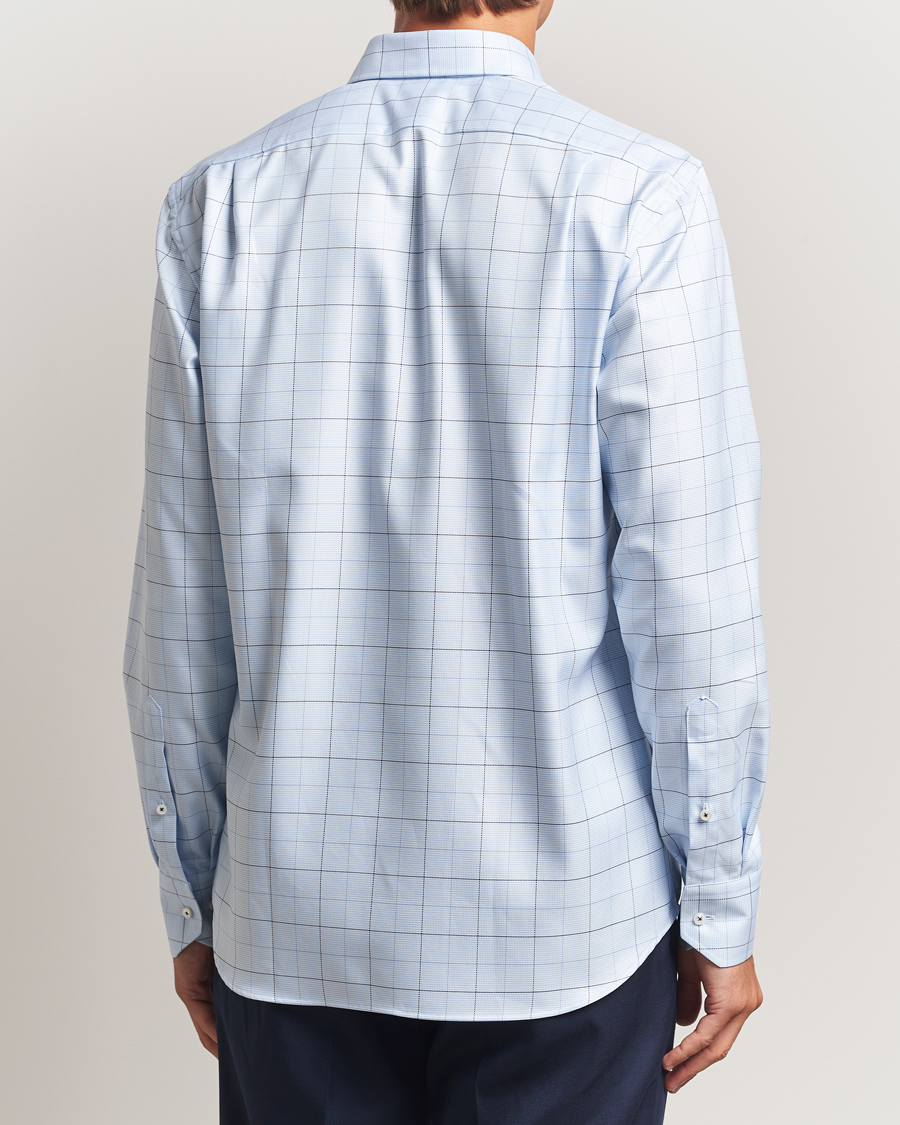 Heren | Overhemden | Stenströms | Regular Fit Cut Away Windowpane Shirt Blue