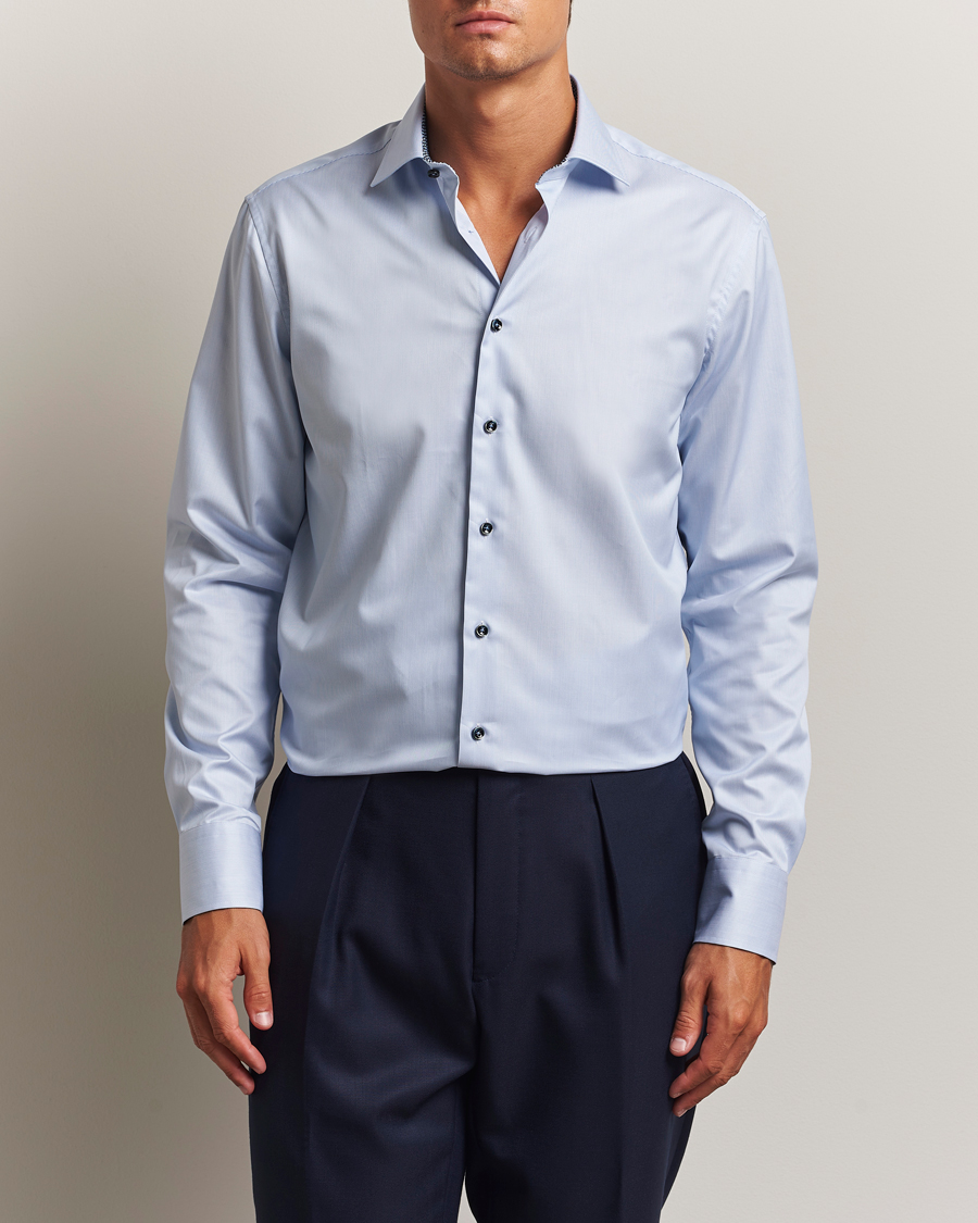 Heren | Overhemden | Stenströms | Regular Fit Contrast Cotton Shirt White/Blue