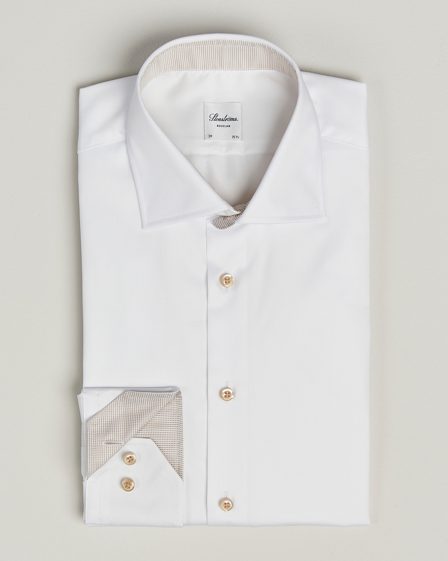 Heren | Overhemden | Stenströms | Regular Fit Contrast Cotton Shirt White