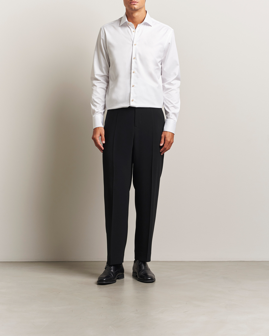Heren | Overhemden | Stenströms | Regular Fit Contrast Cotton Shirt White