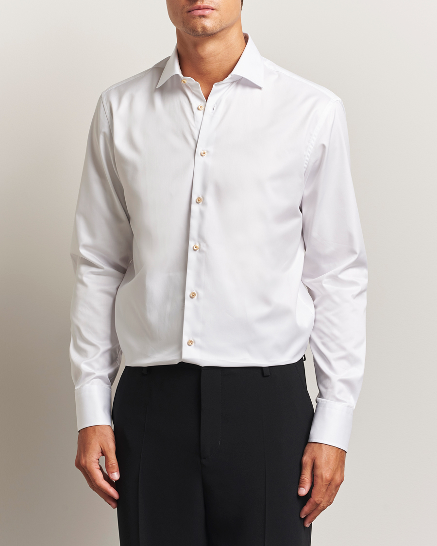 Heren | Overhemden | Stenströms | Regular Fit Contrast Cotton Shirt White