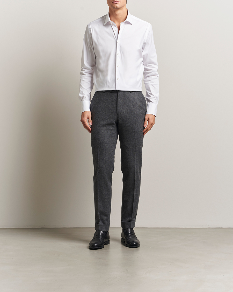 Homme | Chemises | Stenströms | Regular Fit Cotton Stretch Shirt White