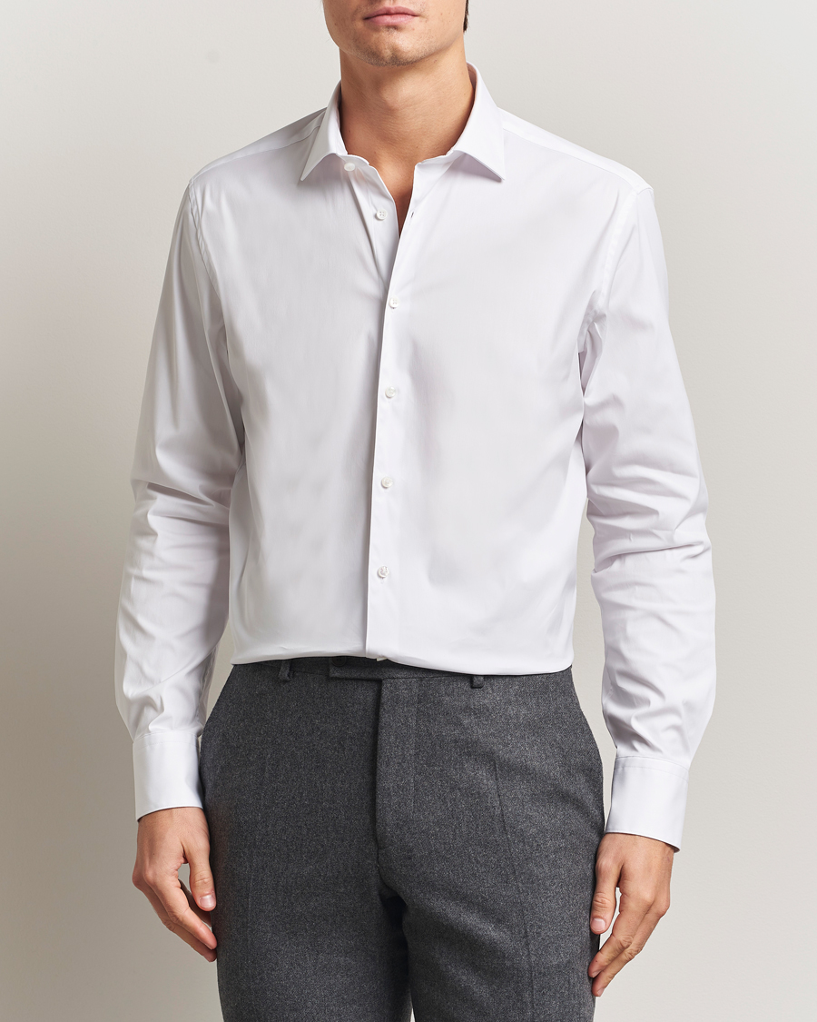 Homme | Chemises | Stenströms | Regular Fit Cotton Stretch Shirt White