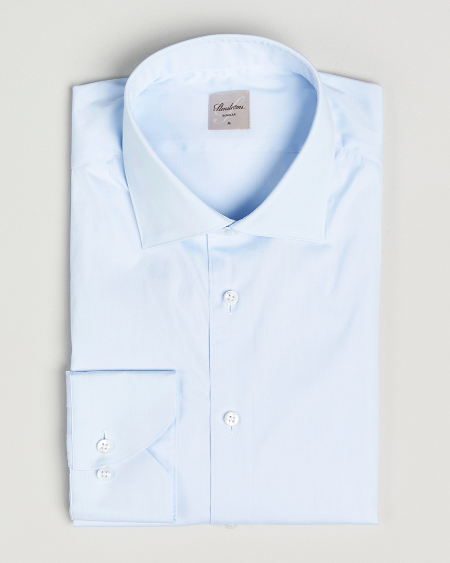 Homme | Chemises | Stenströms | Regular Fit Cotton Stretch Shirt Light Blue