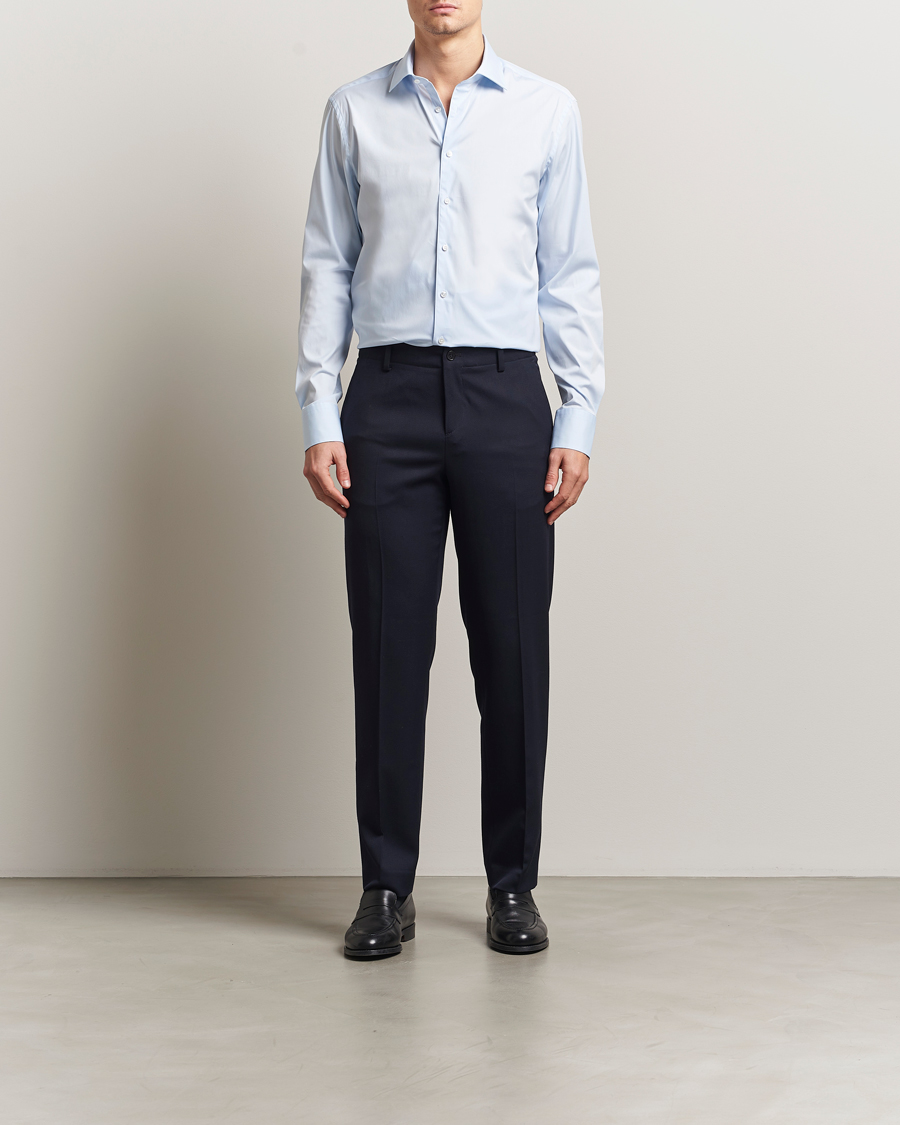 Homme | Chemises | Stenströms | Regular Fit Cotton Stretch Shirt Light Blue