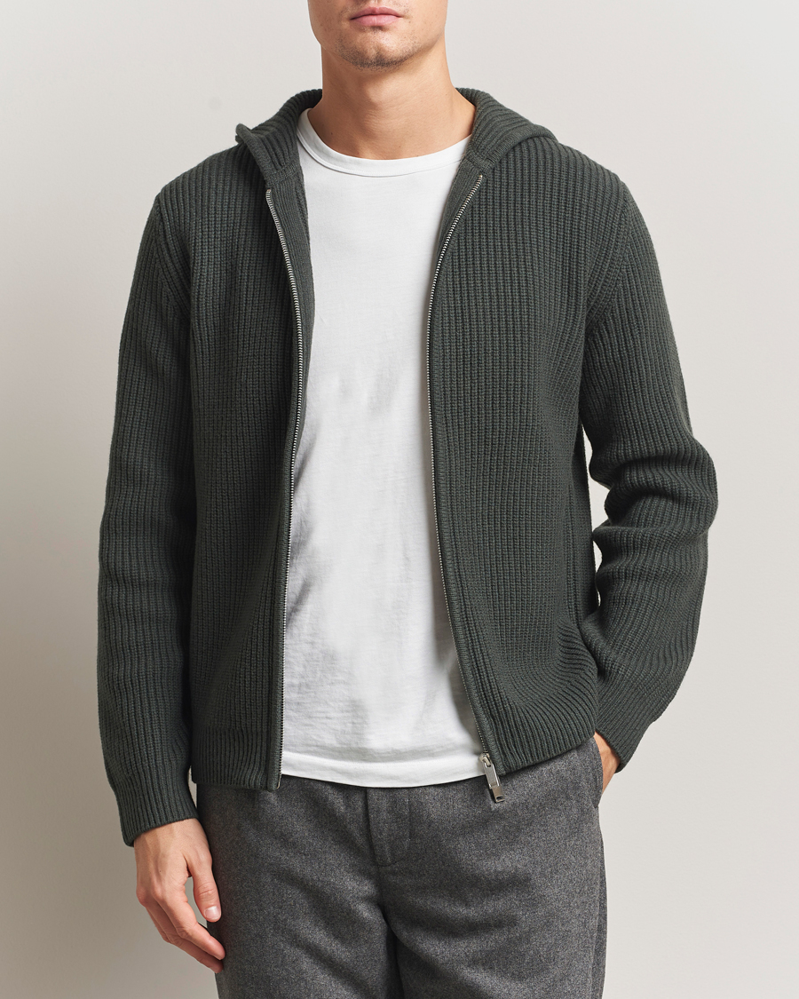 Homme | Pulls Et Tricots | Samsøe Samsøe | Isak Heavy Knitted Full Zip Hoodie Dark Evergreen