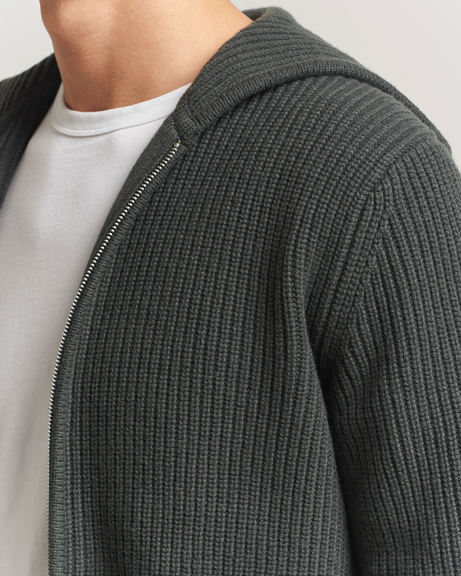 Homme | Pulls Et Tricots | Samsøe Samsøe | Isak Heavy Knitted Full Zip Hoodie Dark Evergreen