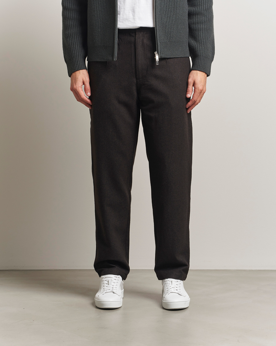 Heren | Broeken | Samsøe Samsøe | Bertil Flannel Drawstring Trousers Black Coffee Melange