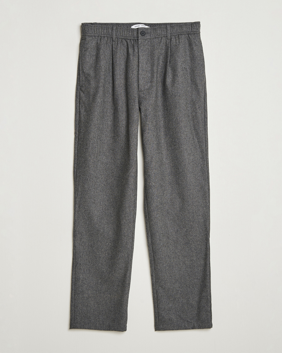 Heren | Broeken | Samsøe Samsøe | Bertil Flannel Drawstring Trousers Dark Grey Melange