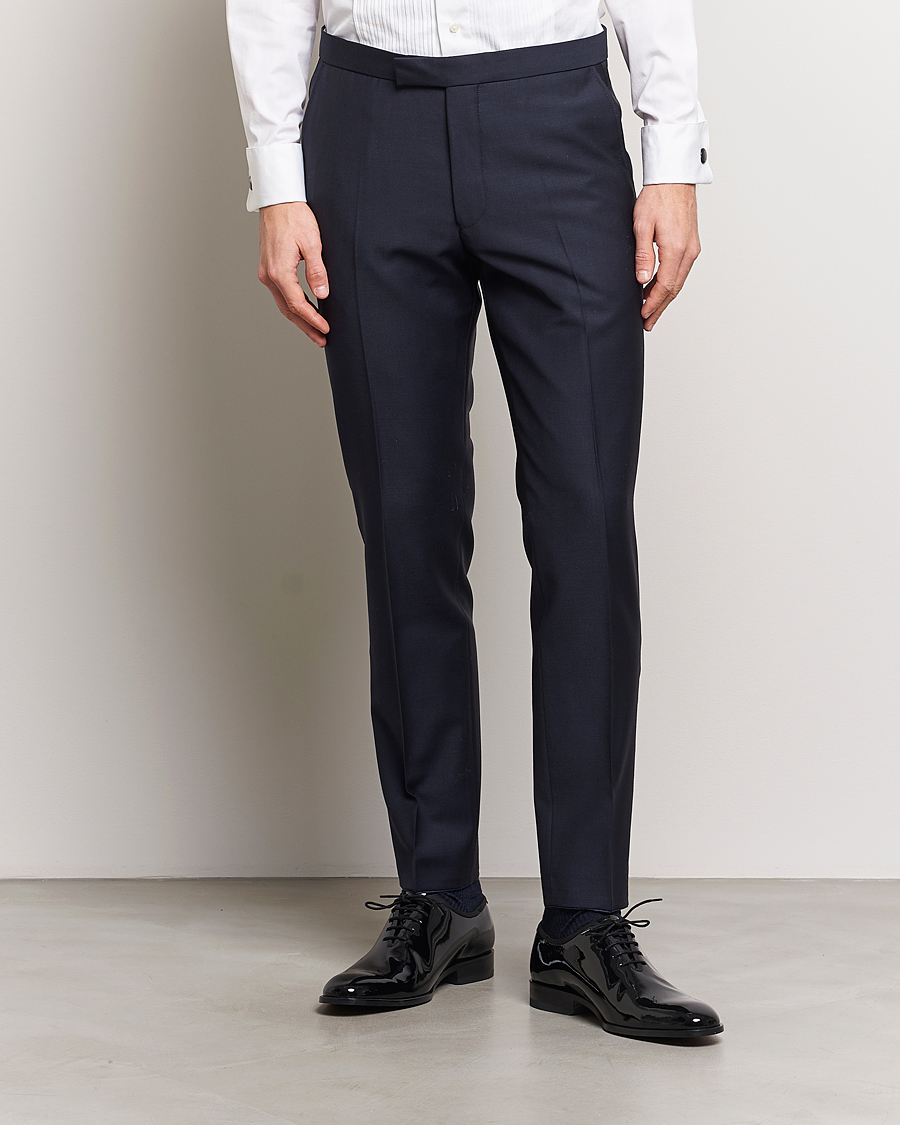 Homme | Pantalons | Oscar Jacobson | Denz Wool Tuxedo Trousers Navy