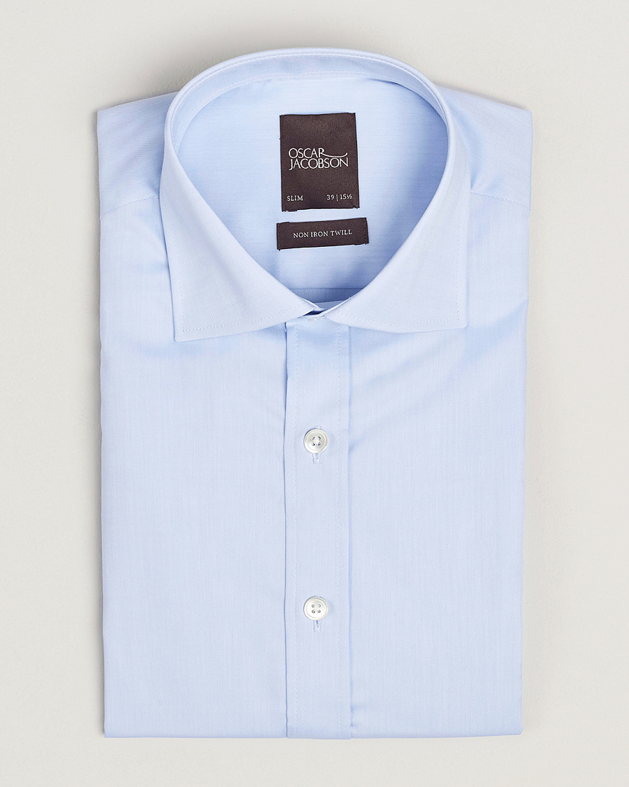 Heren | Overhemden | Oscar Jacobson | Slim Fit Cut Away Non Iron Twill Light Blue