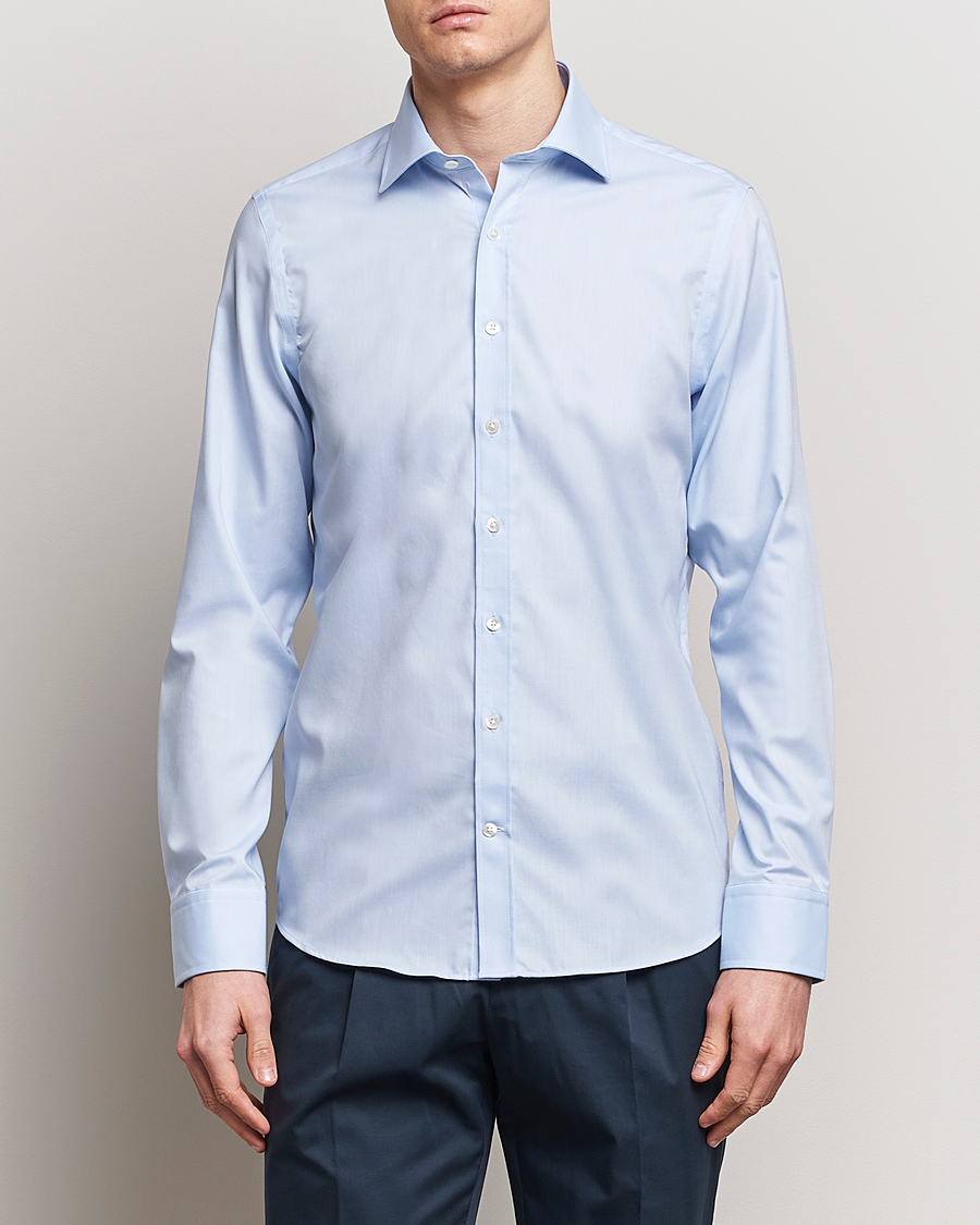 Heren | Overhemden | Oscar Jacobson | Slim Fit Cut Away Non Iron Twill Light Blue