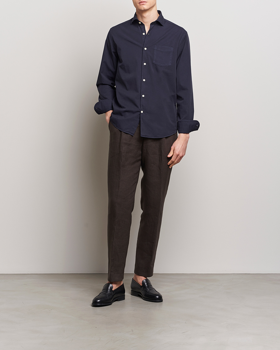 Homme | Chemises | Oscar Jacobson | Reg Fit Wide Spread Collar Twill Night Blue