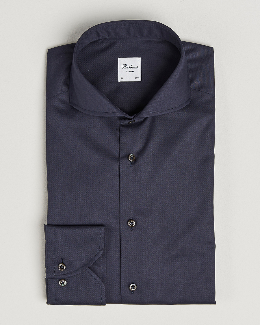 Heren | Overhemden | Stenströms | Slimline Extreme Cut Away Shirt Navy