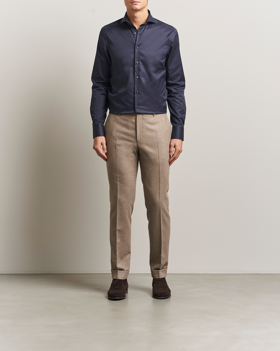 Heren | Overhemden | Stenströms | Slimline Extreme Cut Away Shirt Navy