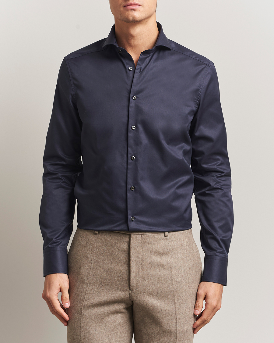 Heren | Overhemden | Stenströms | Slimline Extreme Cut Away Shirt Navy