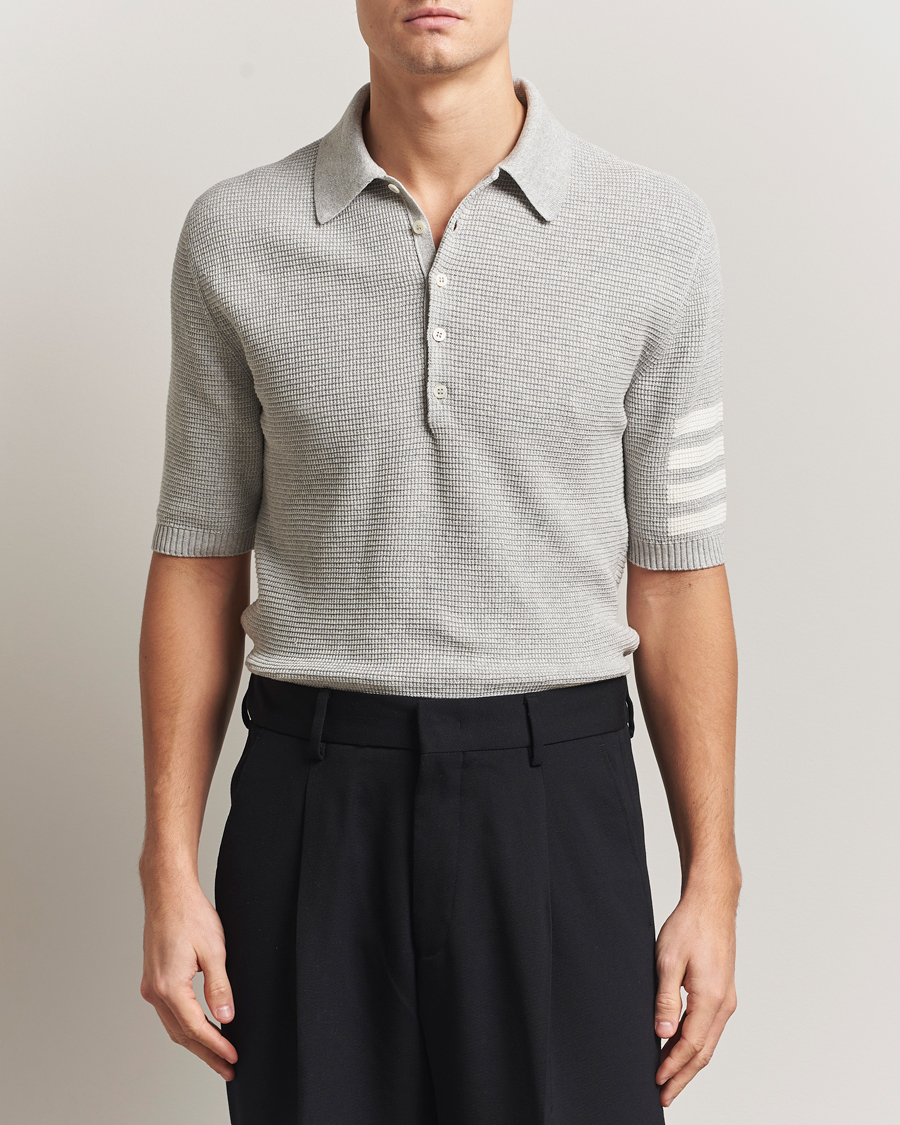 Heren | Polo's | Thom Browne | Textured 4 Bar Knitted Polo Light Grey