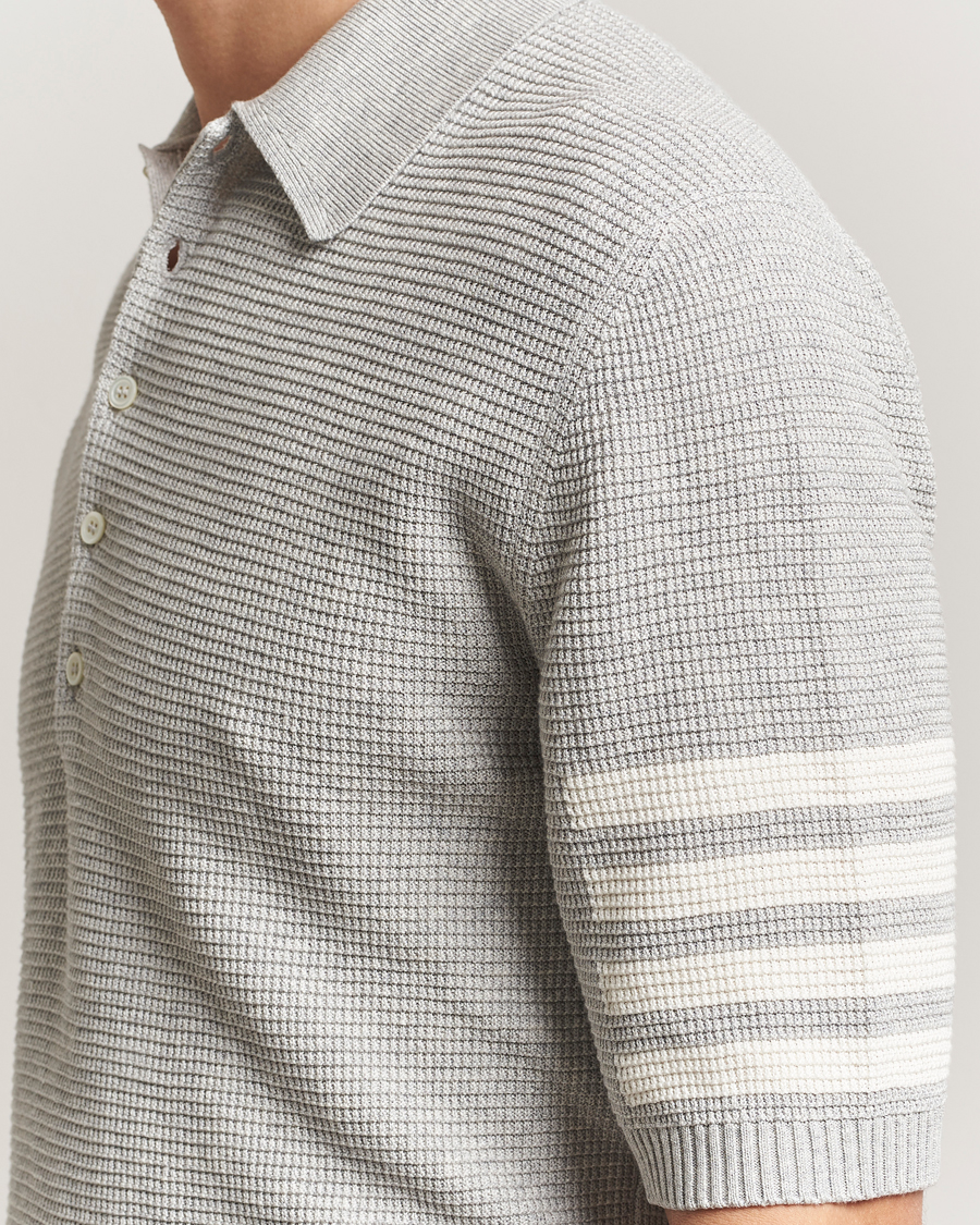 Heren | Polo's | Thom Browne | Textured 4 Bar Knitted Polo Light Grey