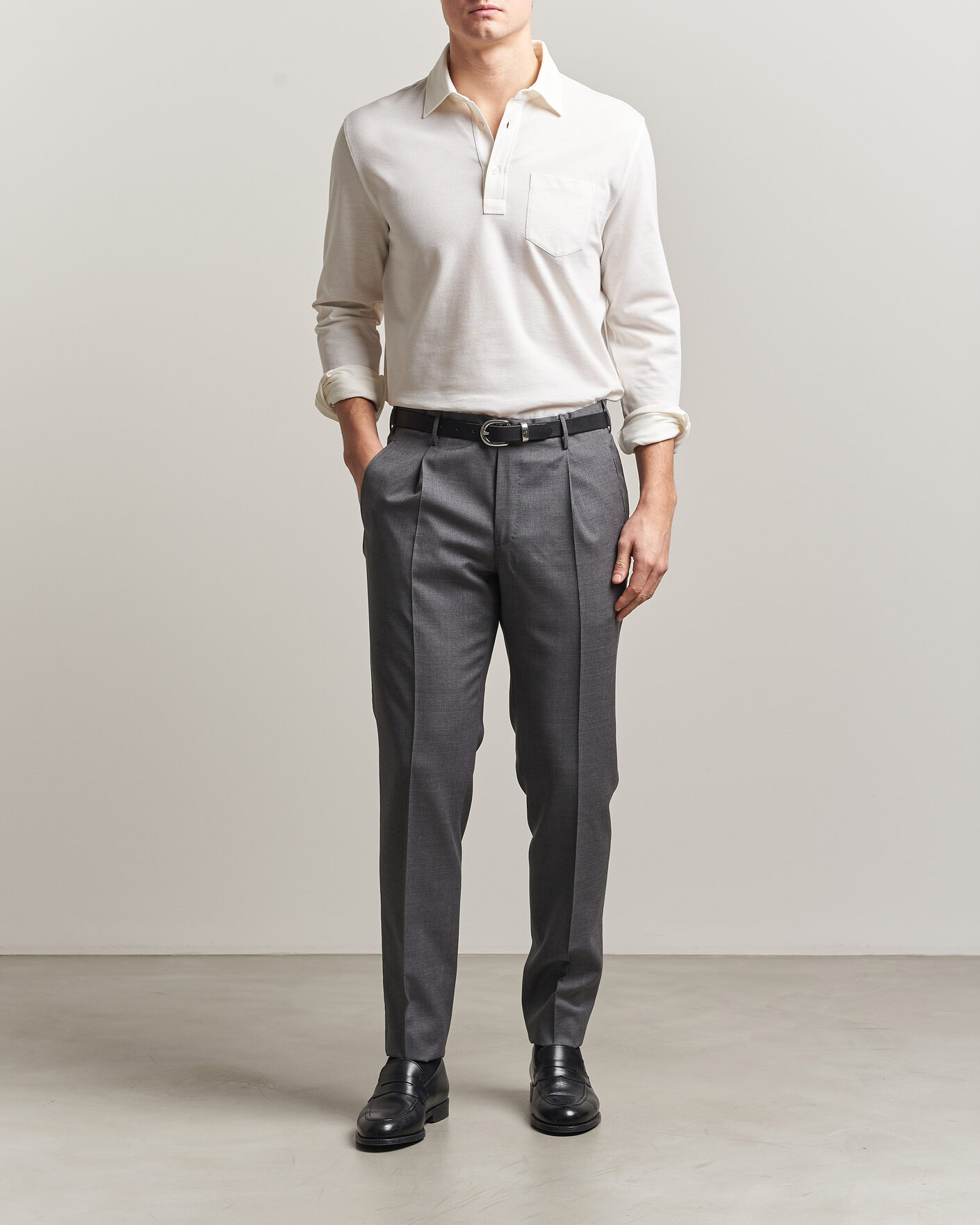 Homme | Polos | Ralph Lauren Purple Label | Cotton/Cashmere Long Sleeve Polo Off White