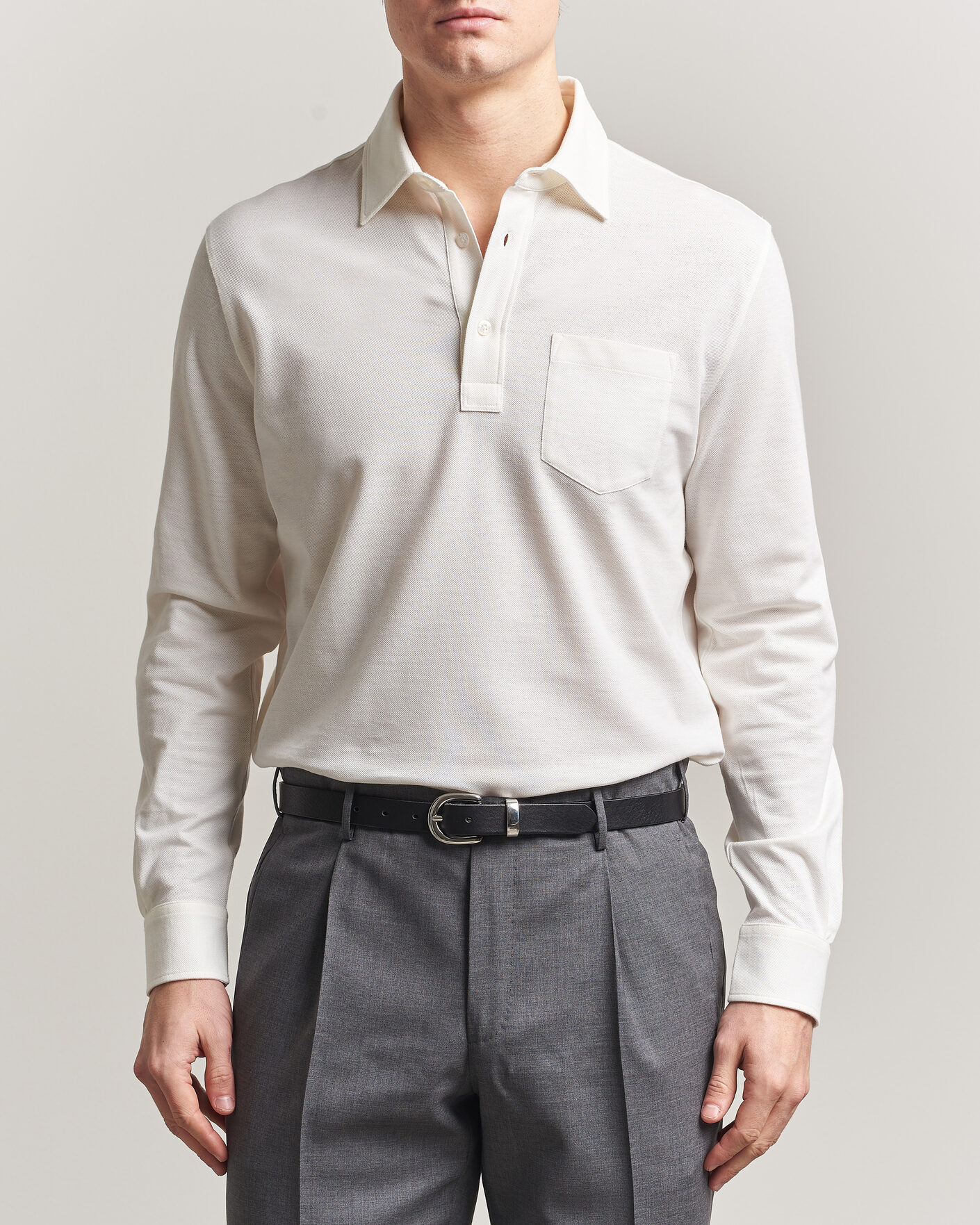 Heren | Polo's | Ralph Lauren Purple Label | Cotton/Cashmere Long Sleeve Polo Off White