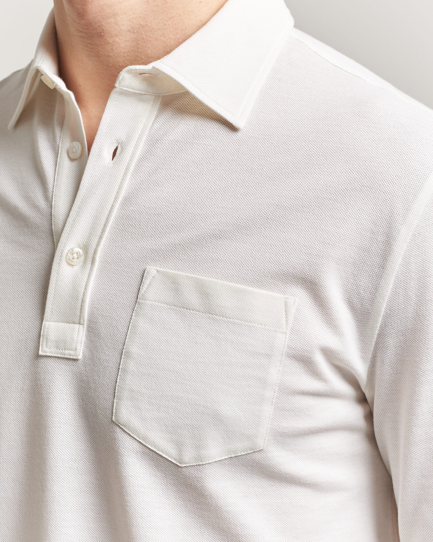 Heren | Polo's | Ralph Lauren Purple Label | Cotton/Cashmere Long Sleeve Polo Off White