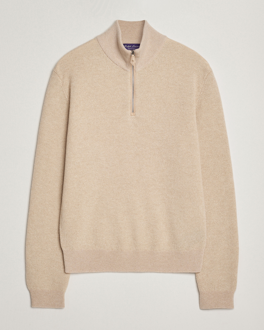 Heren | Truien | Ralph Lauren Purple Label | Cashmere Birdseye Half Zip Beige