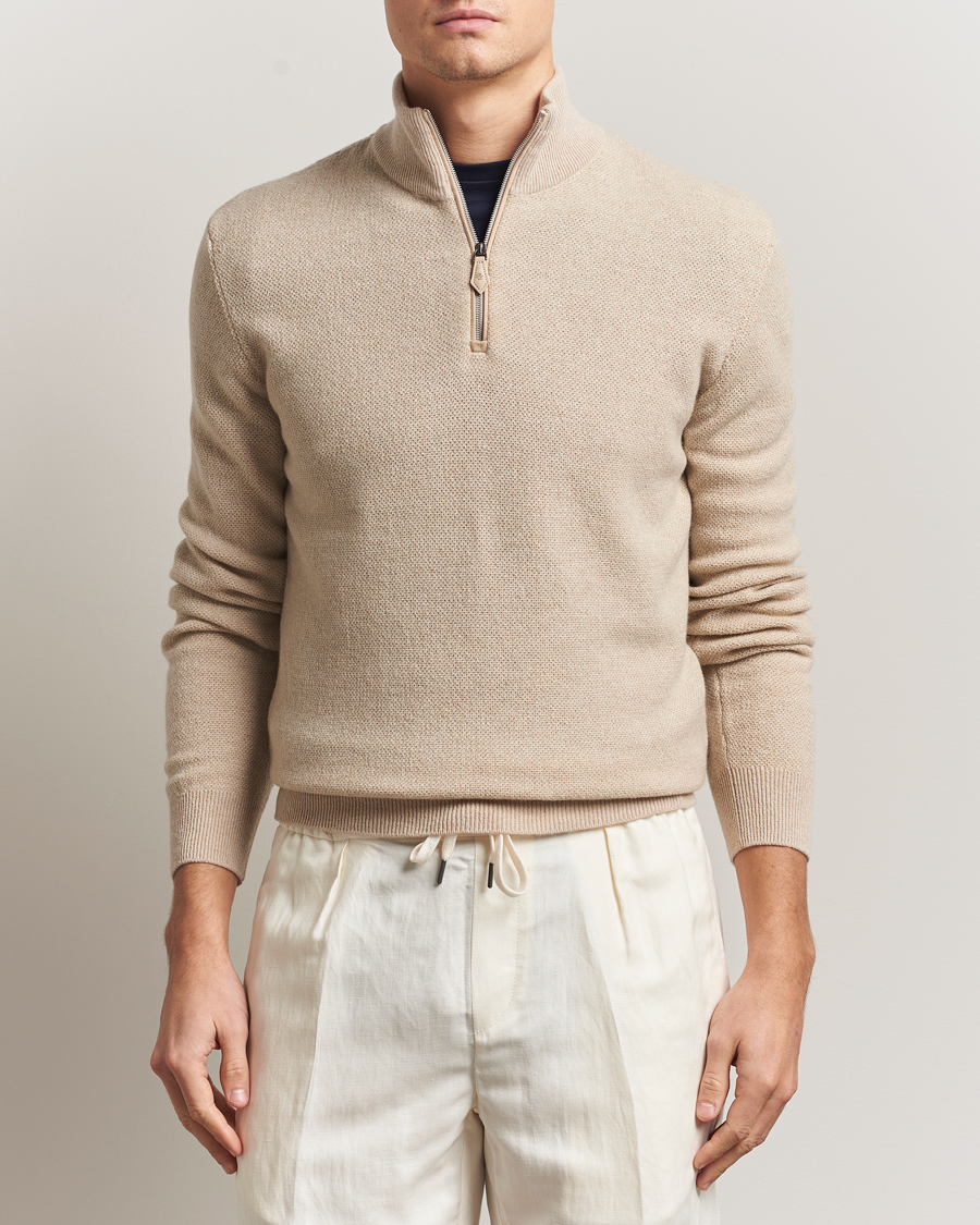 Heren | Truien | Ralph Lauren Purple Label | Cashmere Birdseye Half Zip Beige