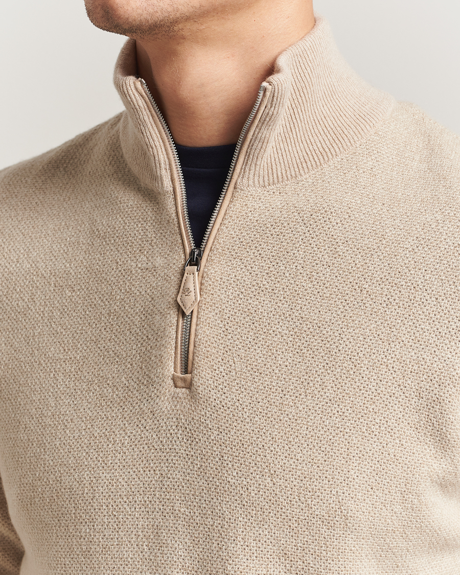 Heren | Truien | Ralph Lauren Purple Label | Cashmere Birdseye Half Zip Beige