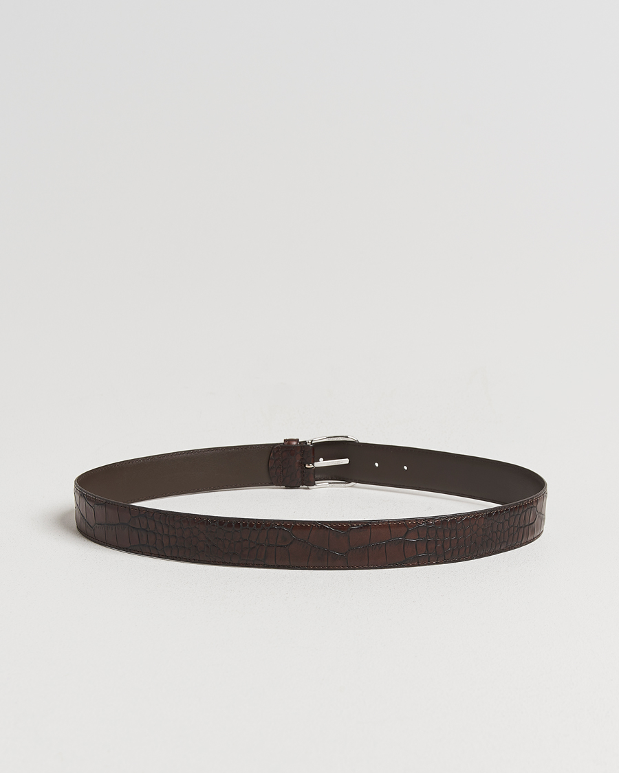 Homme | Ceintures | Anderson's | Embossed 3,5cm Leather Belt Brown