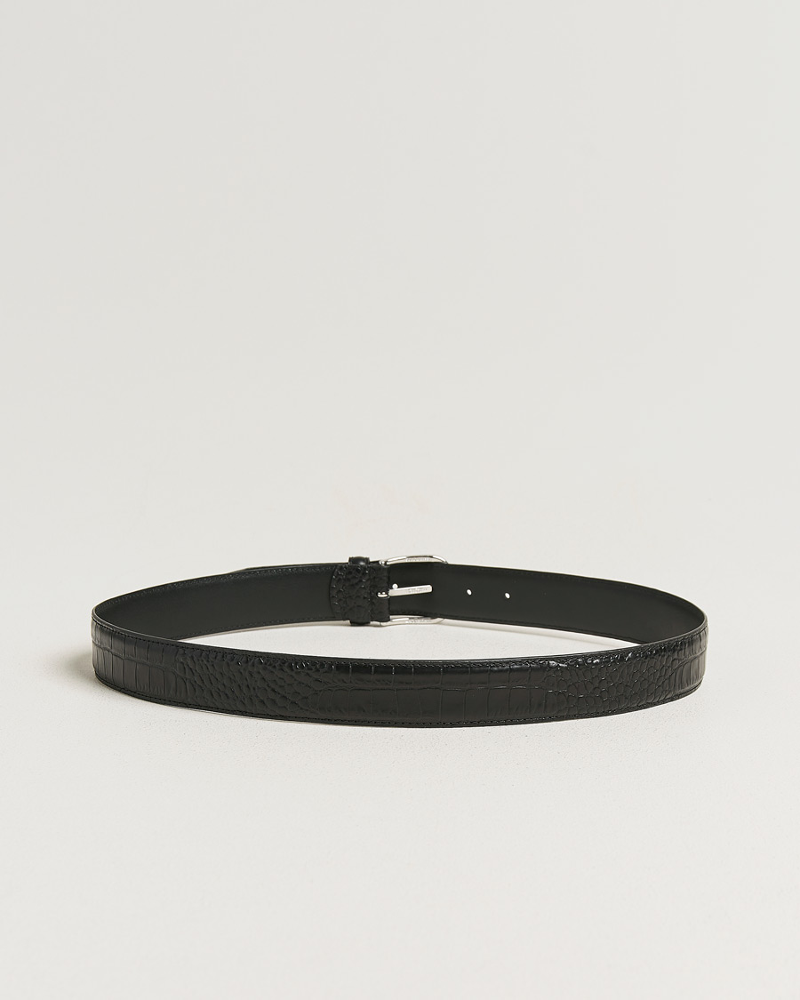 Homme | Ceintures | Anderson's | Embossed 3,5cm Leather Belt Black