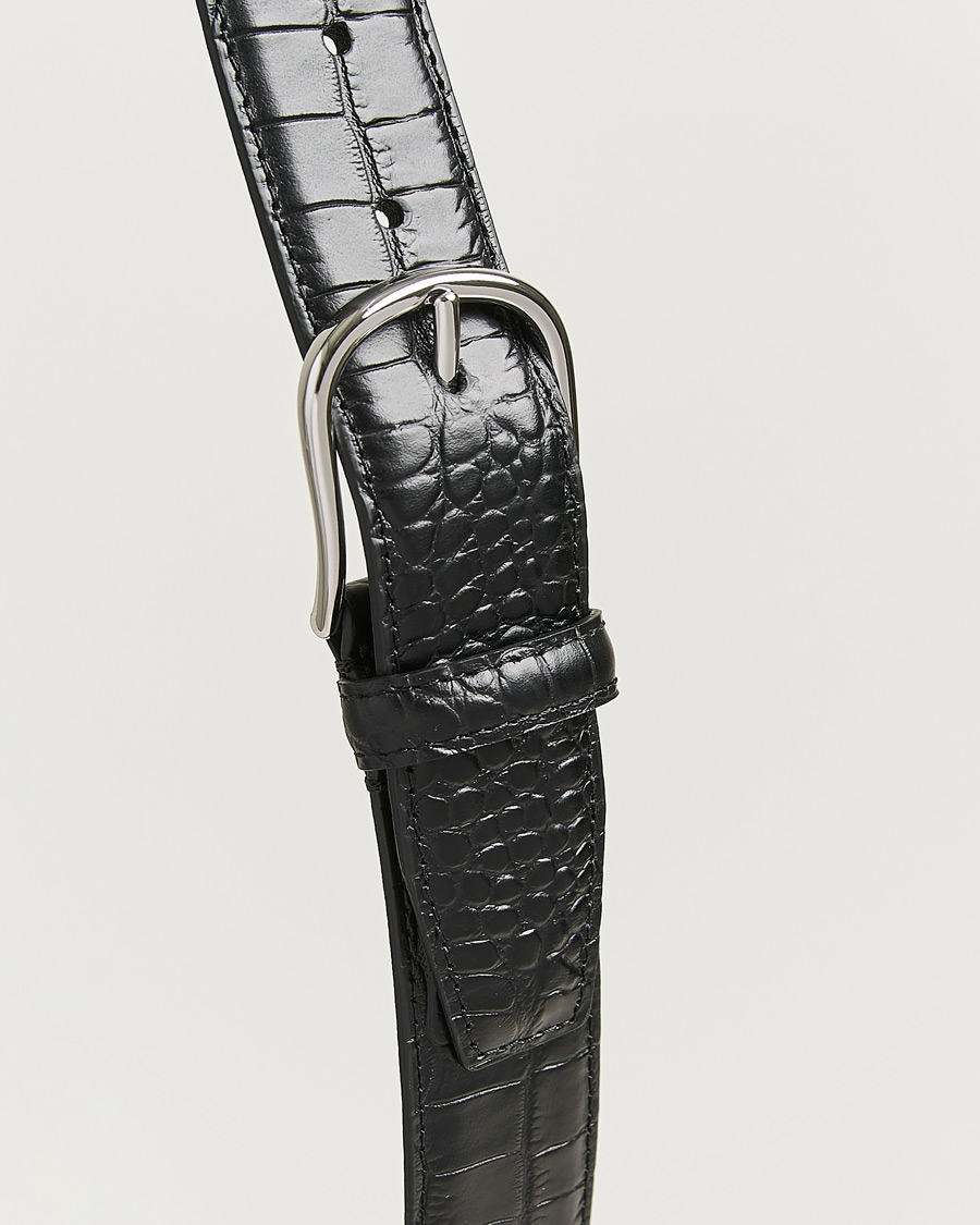 Heren | Riemen | Anderson's | Embossed 3,5cm Leather Belt Black