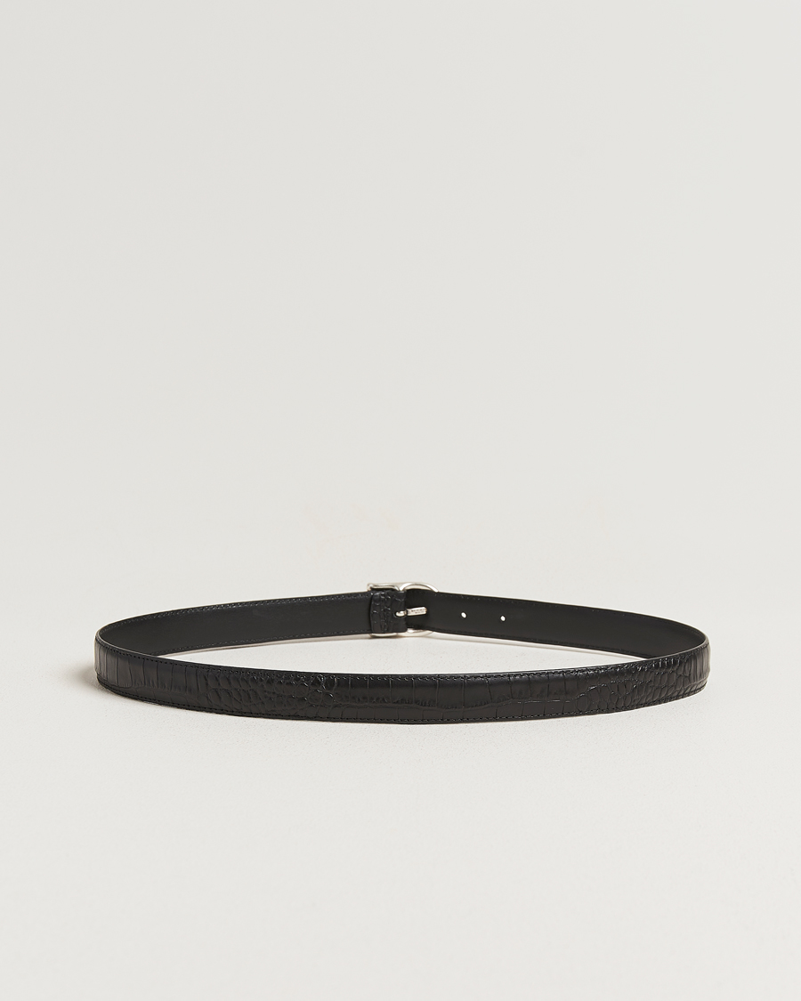 Heren | Riemen | Anderson's | Embossed 2,5cm Lether Belt Black