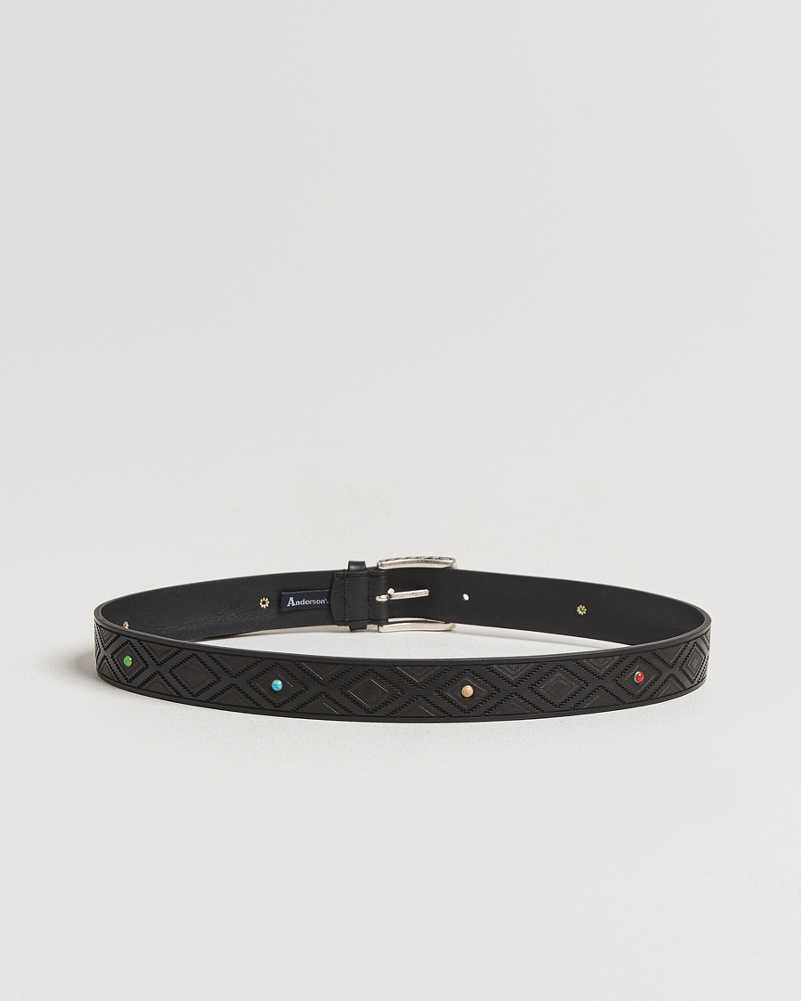 Heren | Riemen | Anderson's | Diamond Pattern Western 3,5cm Belt Black