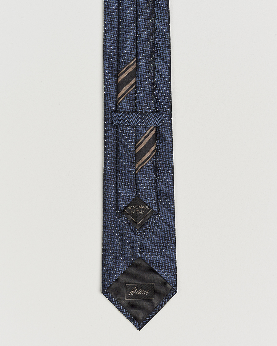 Heren | Stropdassen | Brioni | Jacquard Herringbone Silk Tie Navy
