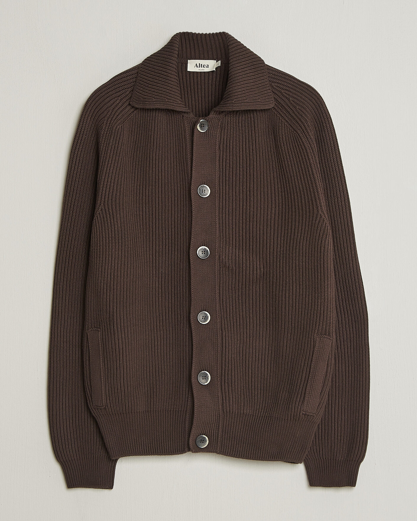 Heren | Truien | Altea | Cotton Rib Cardigan Jacket Dark Brown