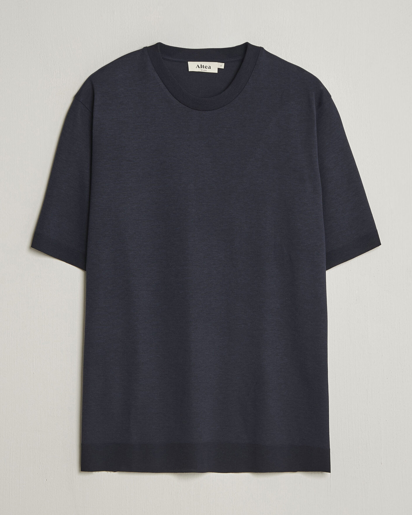 Heren | T-shirts | Altea | Cotton/Stretch Knitted T-Shirt Navy