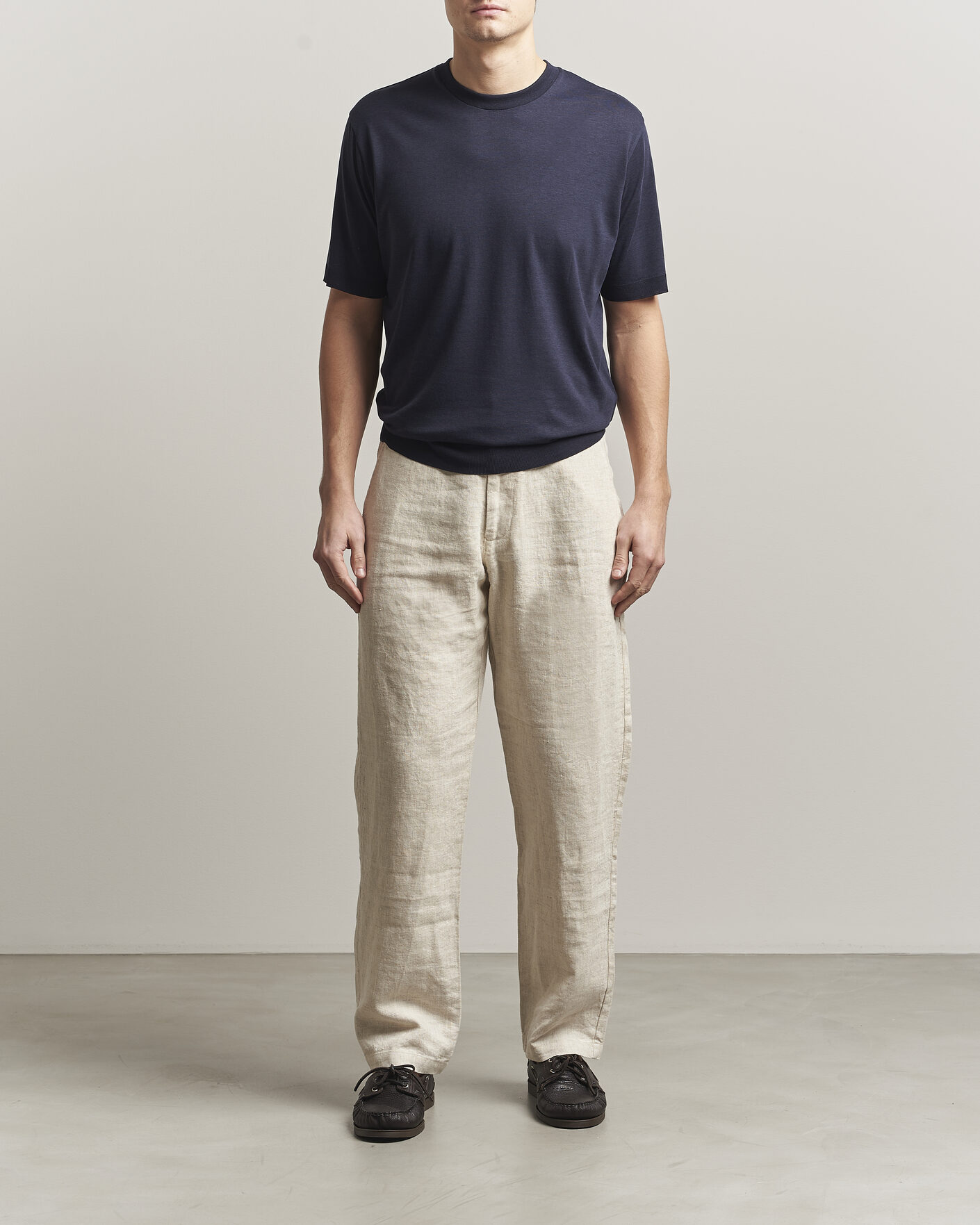 Heren | T-shirts | Altea | Cotton/Stretch Knitted T-Shirt Navy