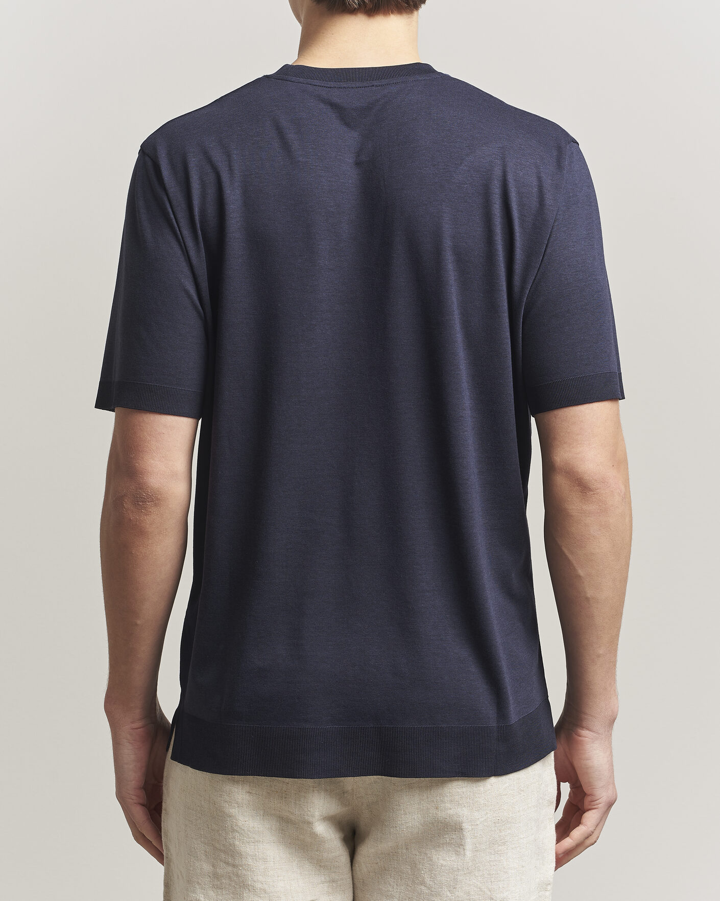 Heren | T-shirts | Altea | Cotton/Stretch Knitted T-Shirt Navy