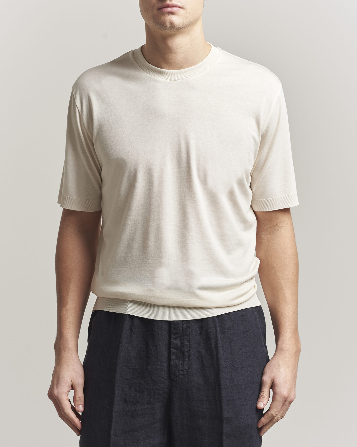 Heren | T-shirts | Altea | Cotton/Stretch Knitted T-Shirt Off White