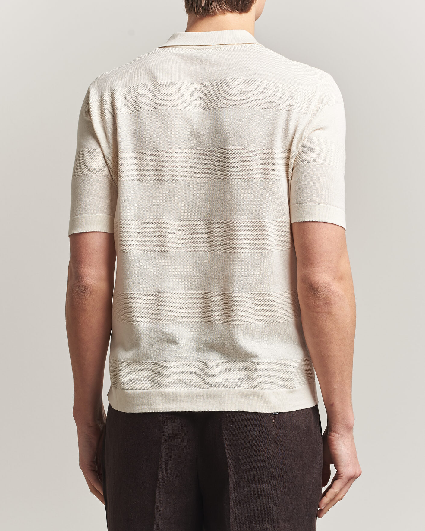Homme | Polos | Altea | Block Stripe Knitted Polo Off White