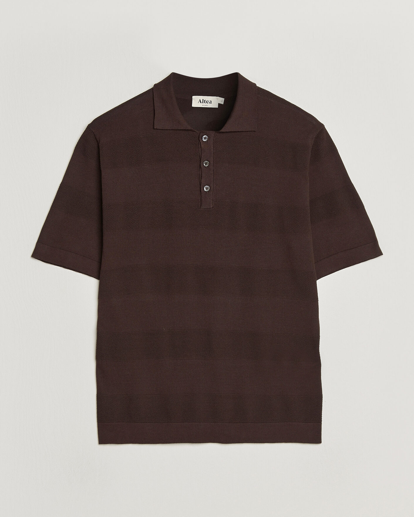 Homme | Polos | Altea | Block Stripe Knitted Polo Dark Brown